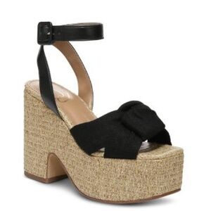 Sam Edelman Platform Sandals 9 Bow Espadrille Resort Party Neutral Black Theresa